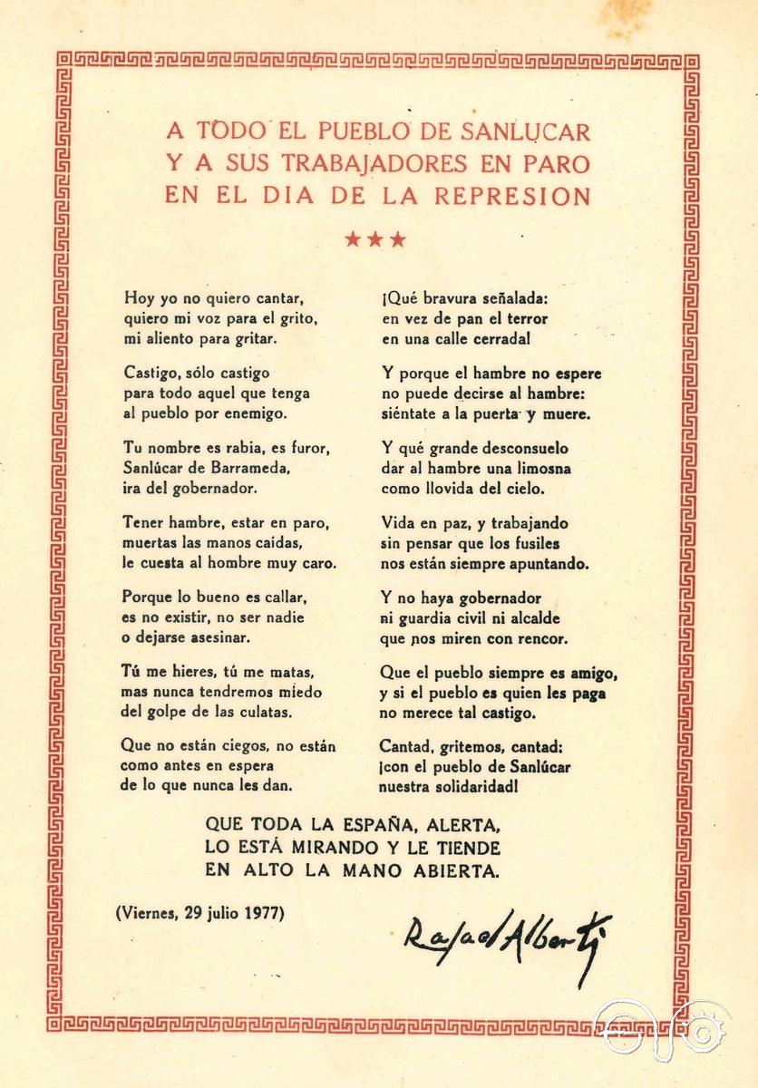 Poema de Rafael Alberti (29/07/1977)