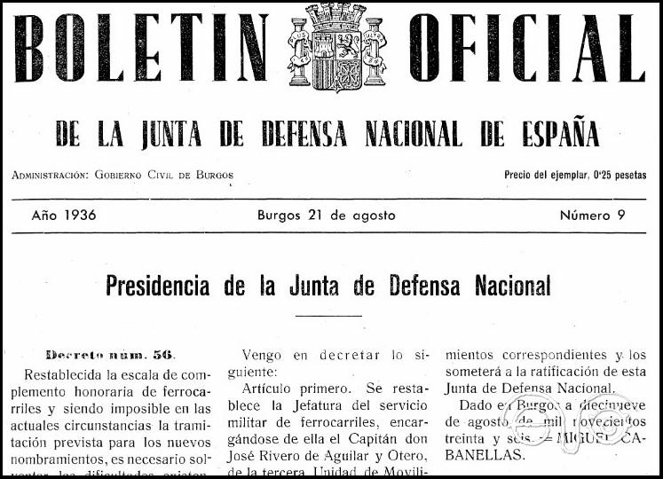 Boletín Oficial de la Junta de Defensa Nacional, 21/8/1936.