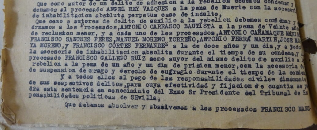 Fallo de la sentencia del consejo de guerra colectivo.