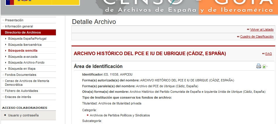 Detalle del registro del Censo-Guía.