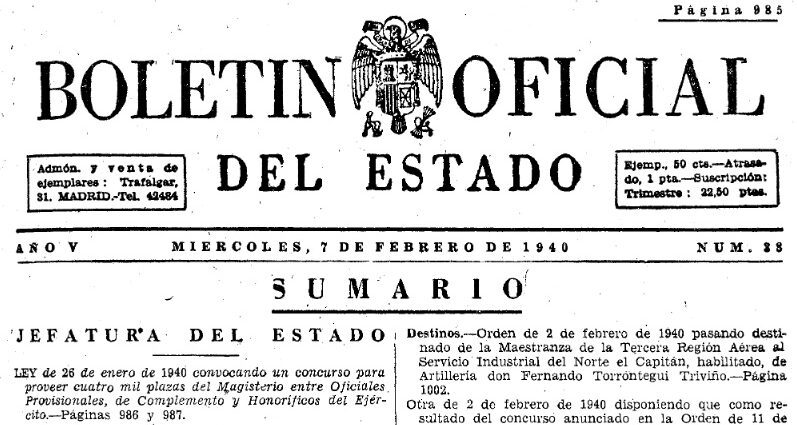 BOE, 7 de febrero de 1940.