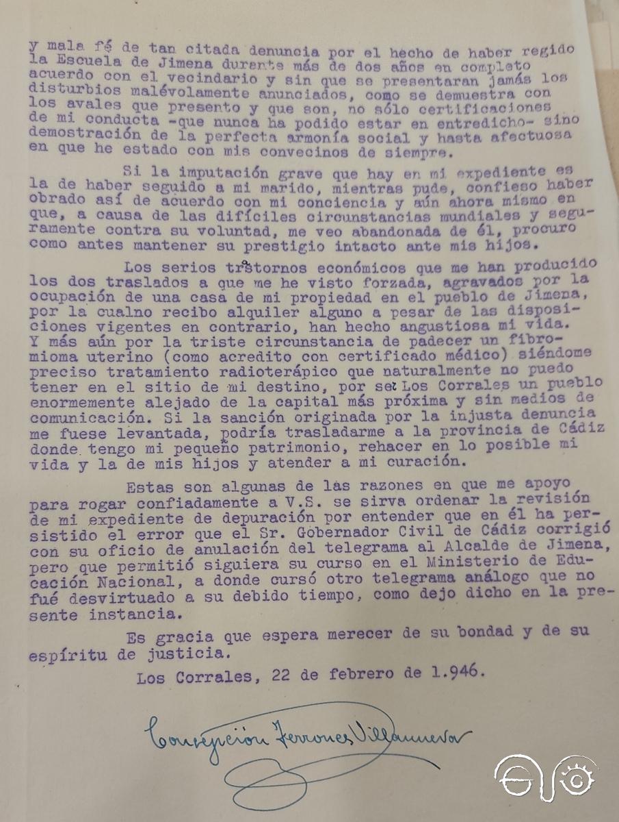 Instancia de Concepción Terrones, 22/2/1946 (AGA).