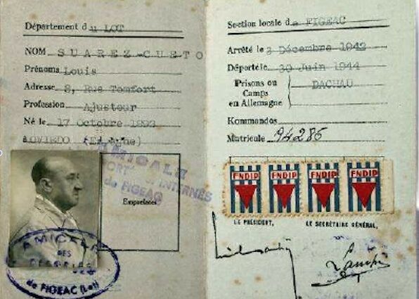 Carnet de Luis Suárez Cueto como deportado en Dachau.