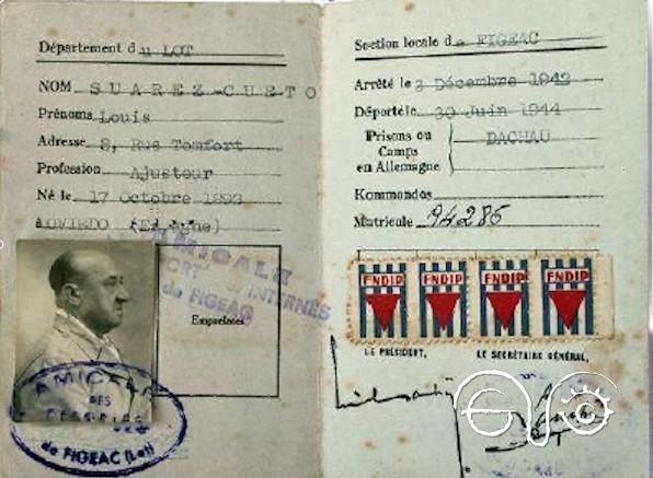 Carnet de Luis Suárez Cueto como deportado en Dachau.