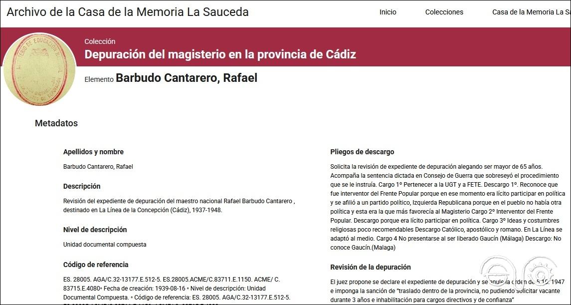 Ejemplo de registro de la base de datos de la depuración del magisterio.