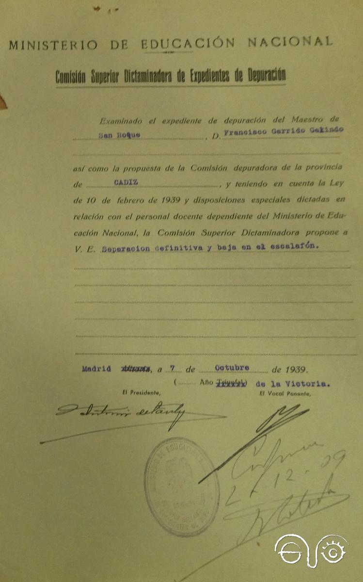 Propuesta de la Comisión Superior, con fecha de 7 de octubre de 1939. Previa a ella está la emitida, en idénticos términos, por la Comisión Provincial.