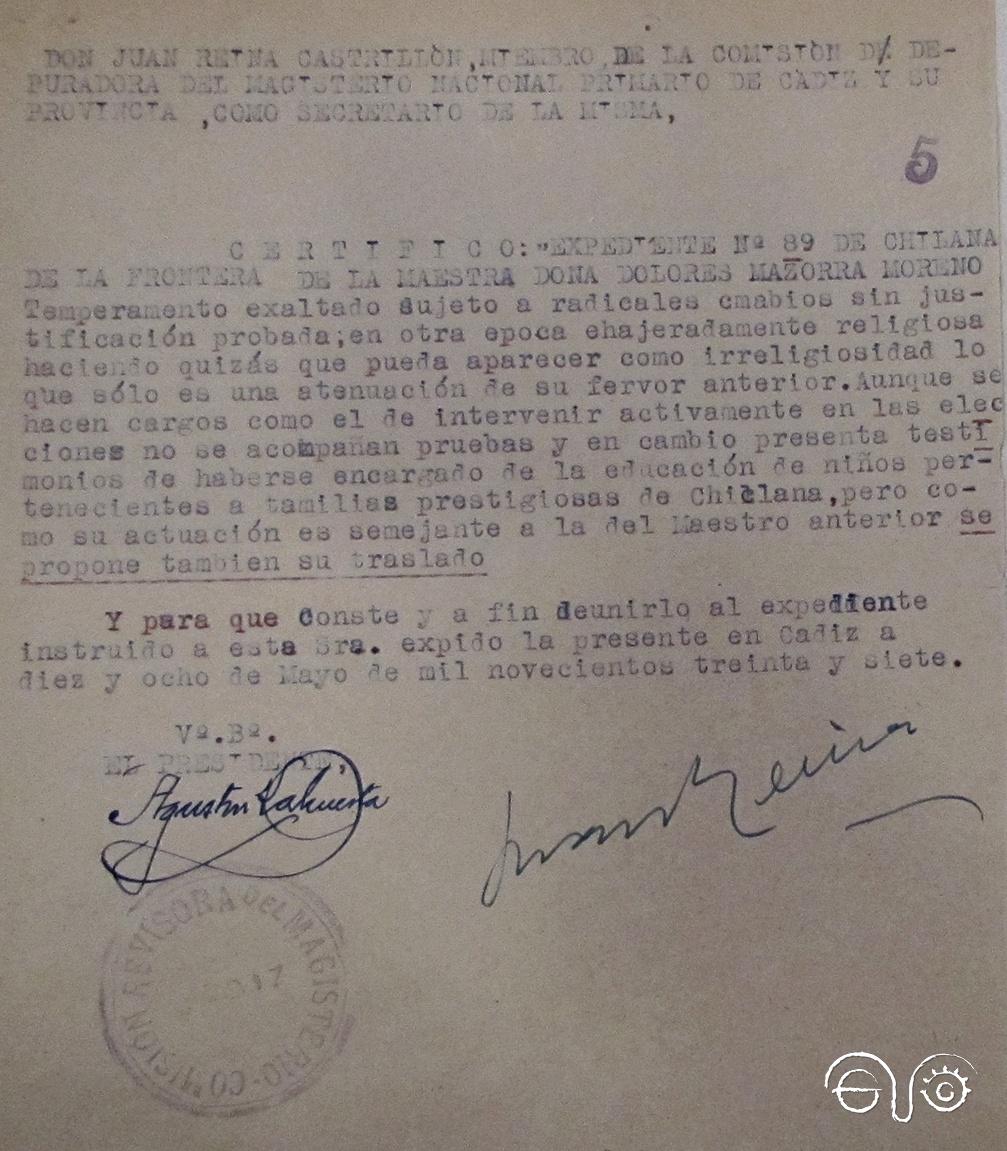 Segundo documento con otro informe sobre la conducta de la maestra.