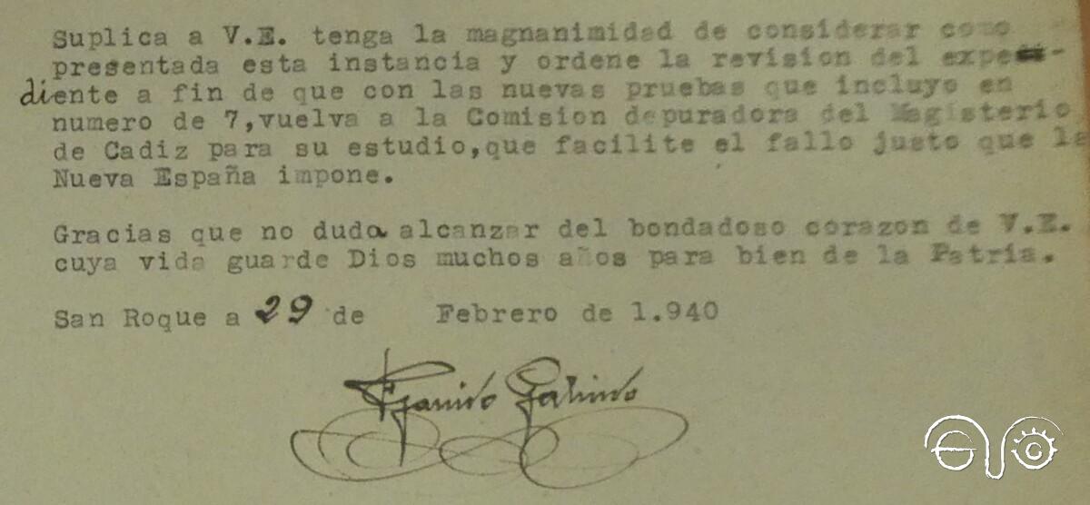 Súplica y pie del escrito de 1940.
