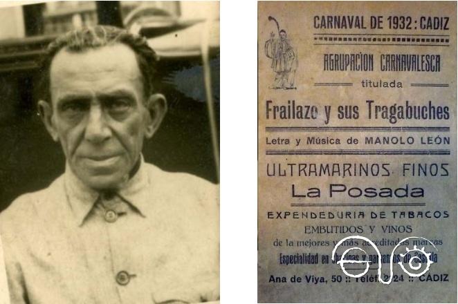 Manolo León, autor de la chirigota, y cartel de la agrupación.
