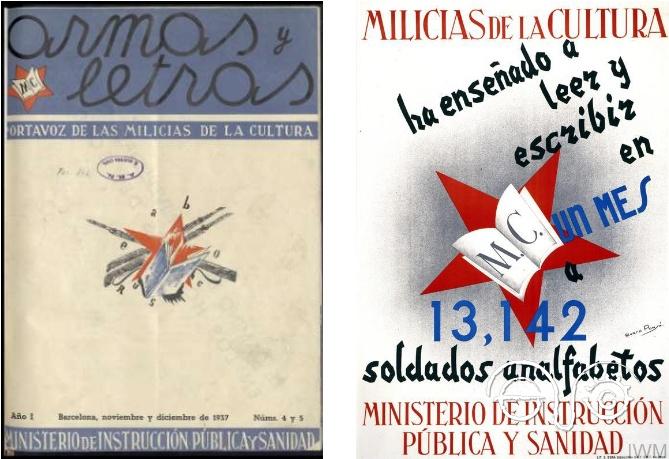 Portada y página de la revista, que se convirtió en el órgano oficial de las Milicias de la Cultura.