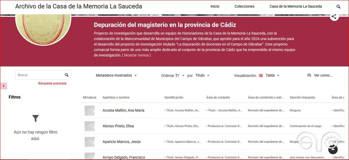 Captura del registro de Pilar Fernández Sanz en la base de datos.