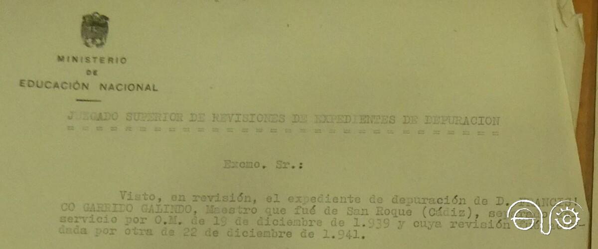 Encabezado del escrito resolutivo de la depuración de Garrido.