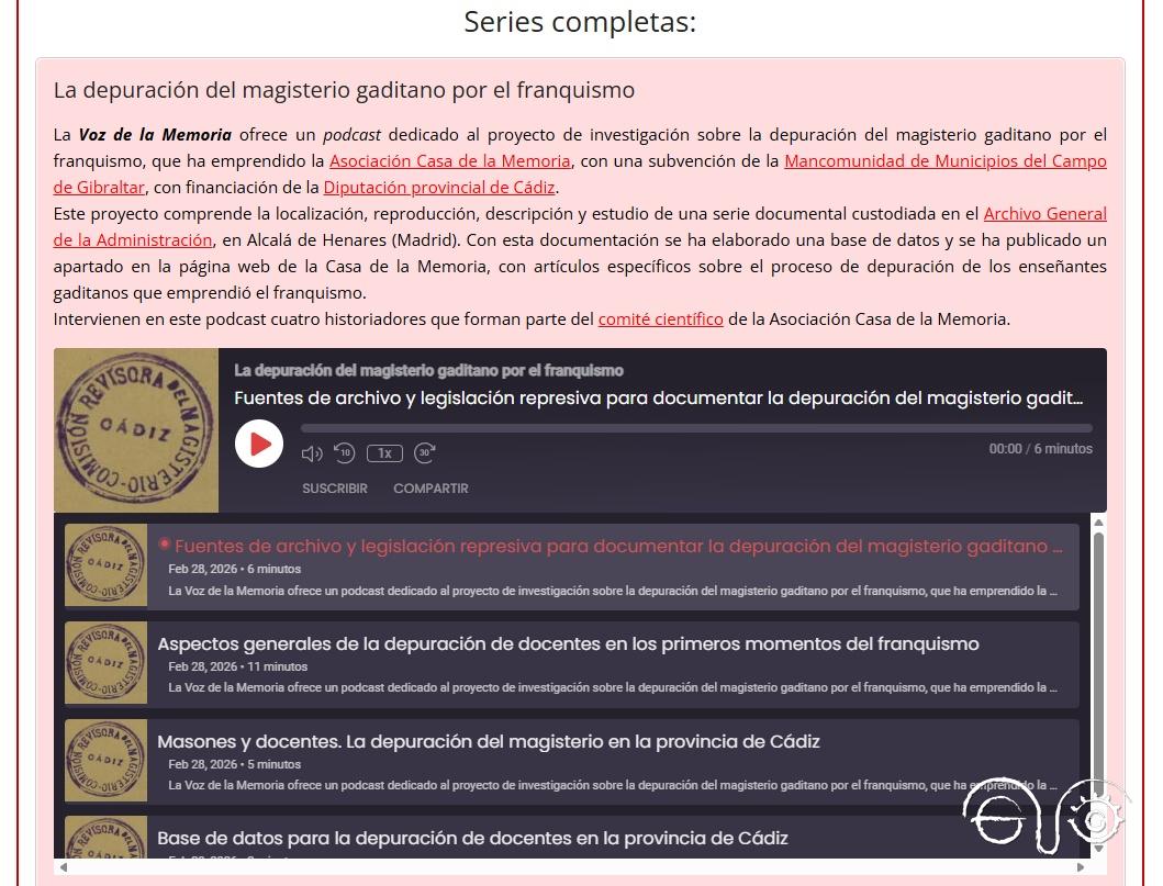 Captura de pantalla con la serie sobre Depuración del magisterio gaditano.